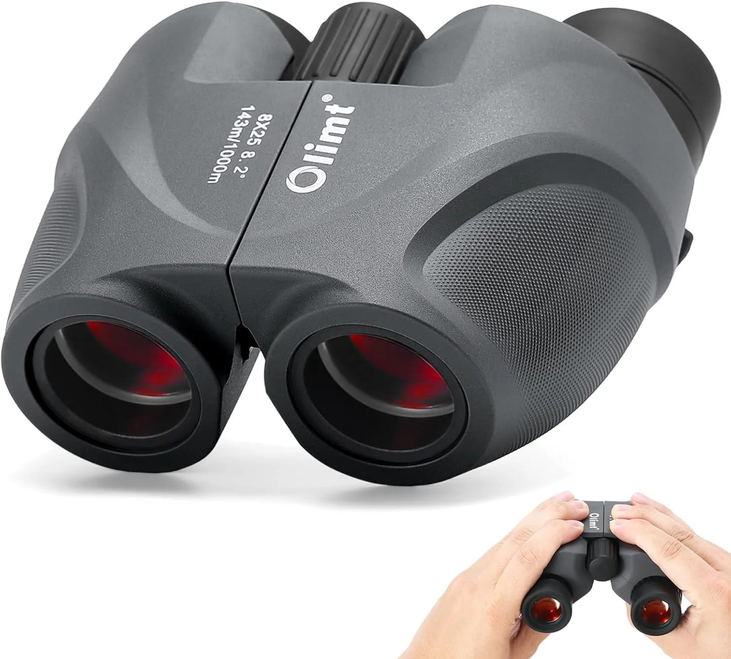 8x25 Compact Binoculars, BAK-4 Prism 8.2° Wide Field of View 21mm Eyepiece with ED Lens, Grey