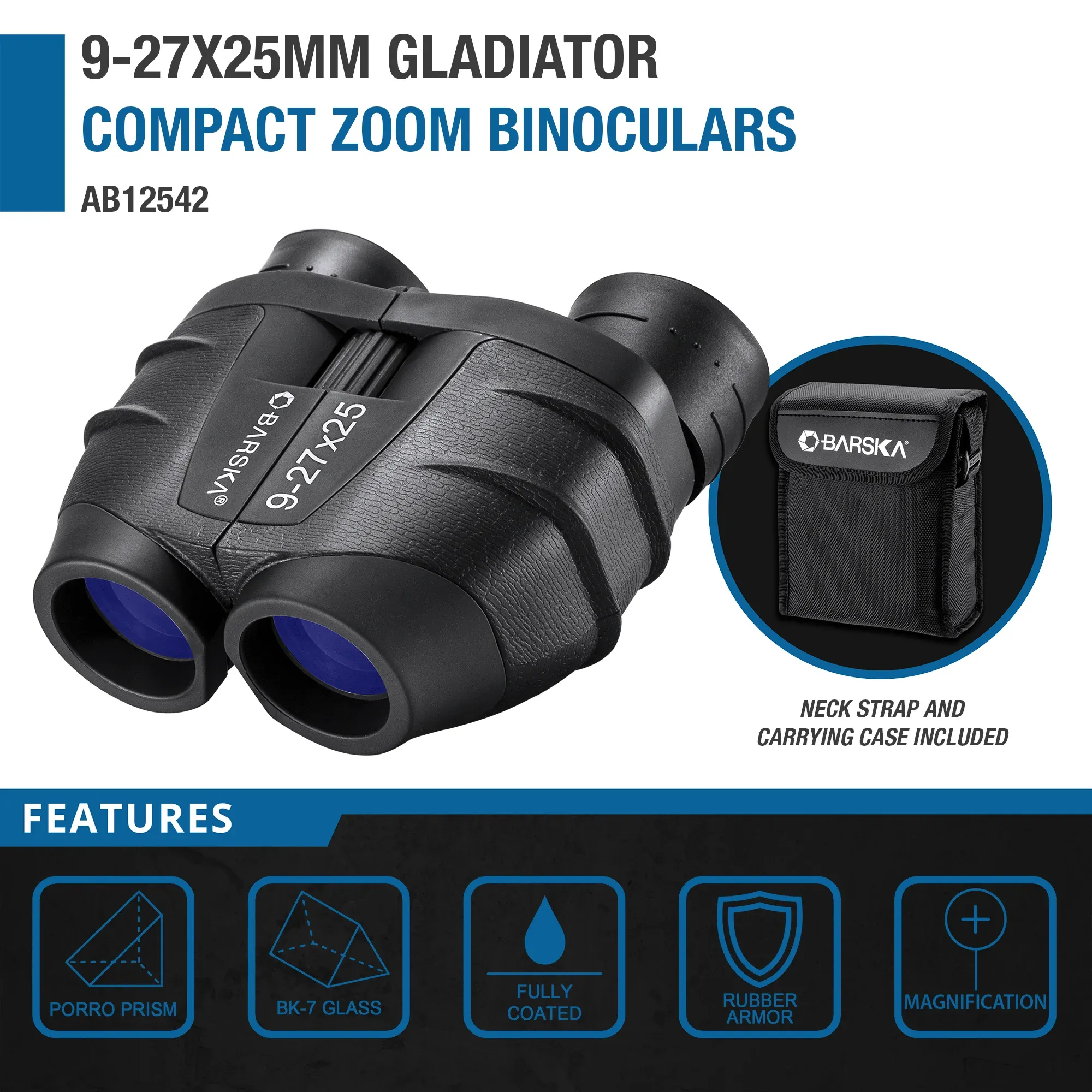 9-27x25mm Gladiator Compact Zoom Binoculars | AB12542