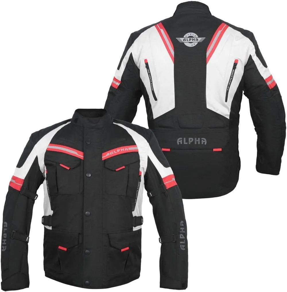 ACG ADVENTURE MOTORCYCLE JACKET MEN FOR TOURING CE ARMOR WATERPROOF ALL SEASON BIKER RIDING (BLACK/RED, SMALL)