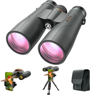 Adasion 15x56 UHD Binoculars for Adults High Powered with Phone Adapter and Tripod, Super Powerful BAK4 Prism Waterproof Binoculars for Hunting Stargazing Bird Watching Hiking Safari Travel Sports