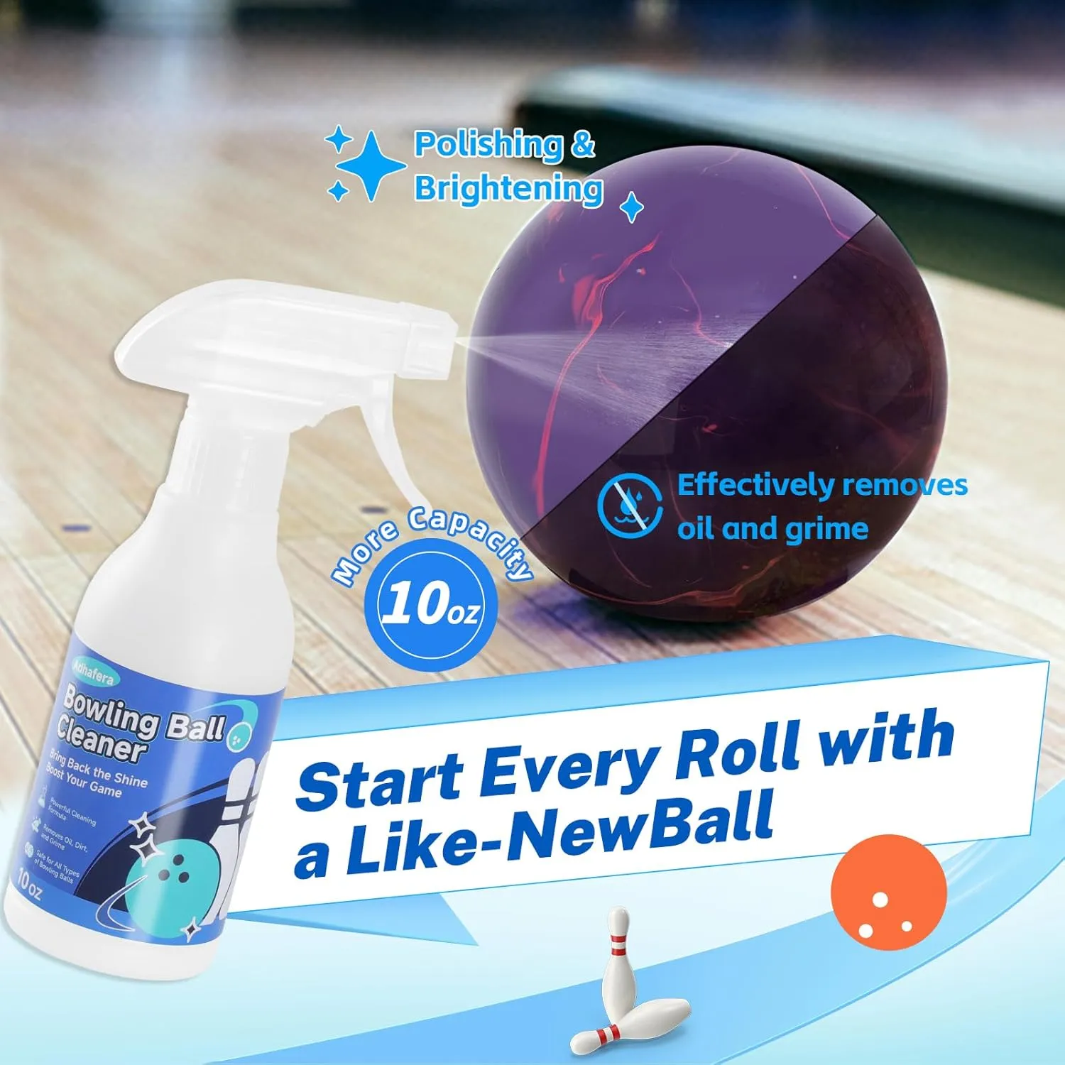 Adhafera Bowling Ball Cleaner Kit – 10oz Spray Cleaner for Bowling Balls with 3 Modes & Dual-Sided Towel, Ideal Gift for Bowlers