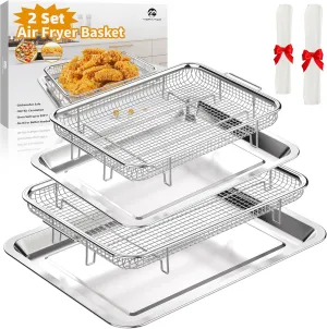 Air Fryer Basket for Oven，YEPATER 2 Set Stainless Steel Air Fryer Tray and Pans for Oven,Air Fryer Pan with Crisper Tray for Baking Grilling Cooking and Frying