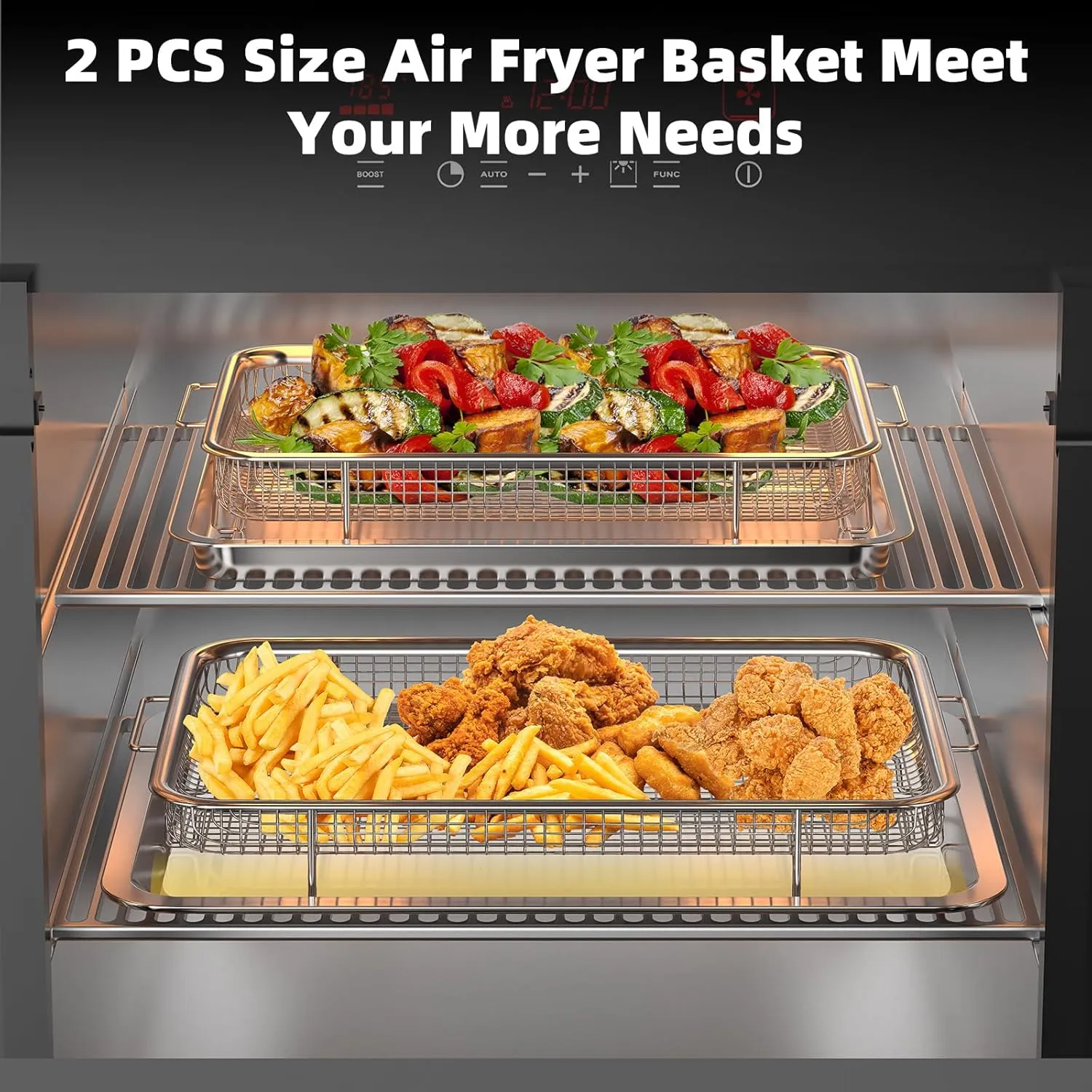 Air Fryer Basket for Oven，YEPATER 2 Set Stainless Steel Air Fryer Tray and Pans for Oven,Air Fryer Pan with Crisper Tray for Baking Grilling Cooking and Frying