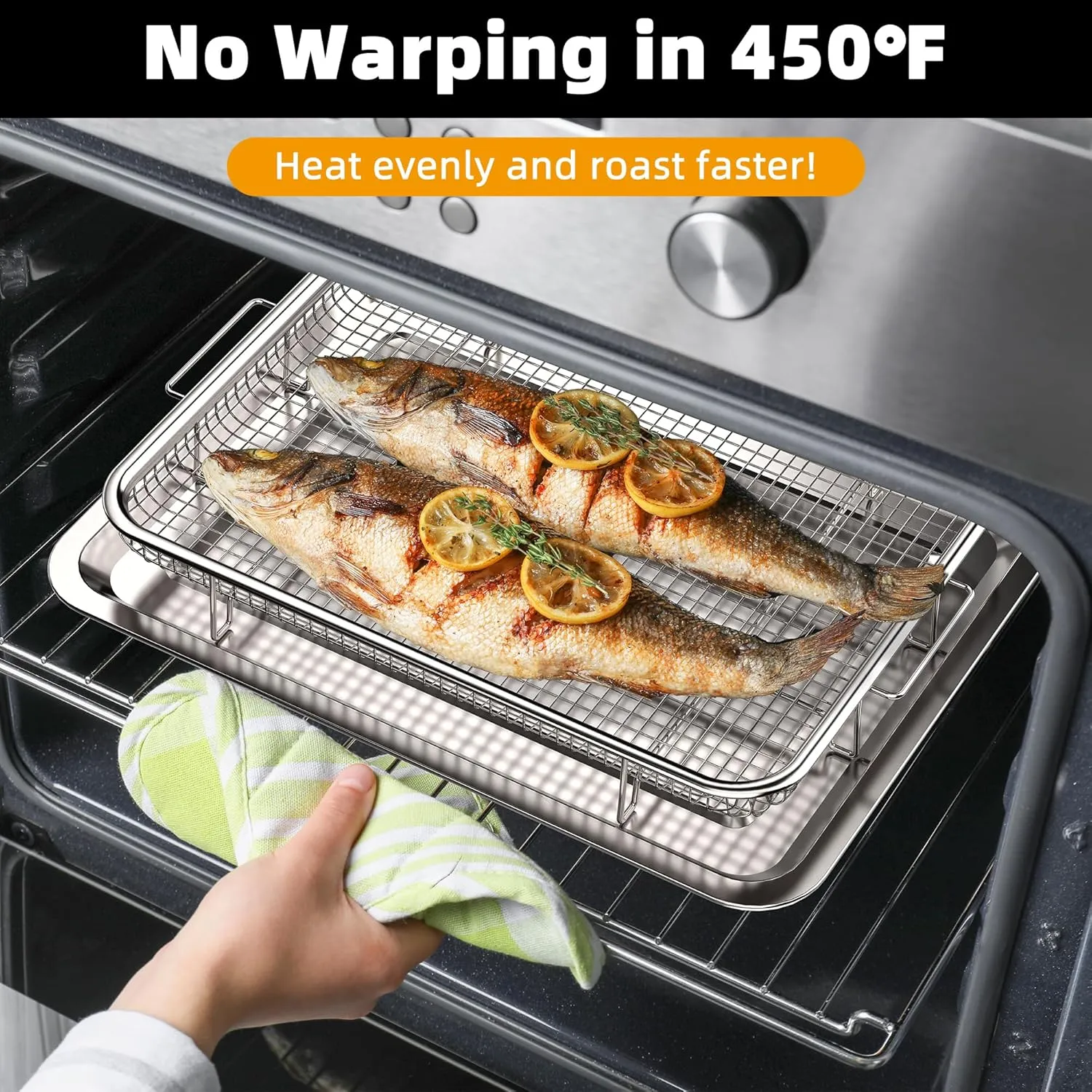 Air Fryer Basket for Oven，YEPATER 2 Set Stainless Steel Air Fryer Tray and Pans for Oven,Air Fryer Pan with Crisper Tray for Baking Grilling Cooking and Frying