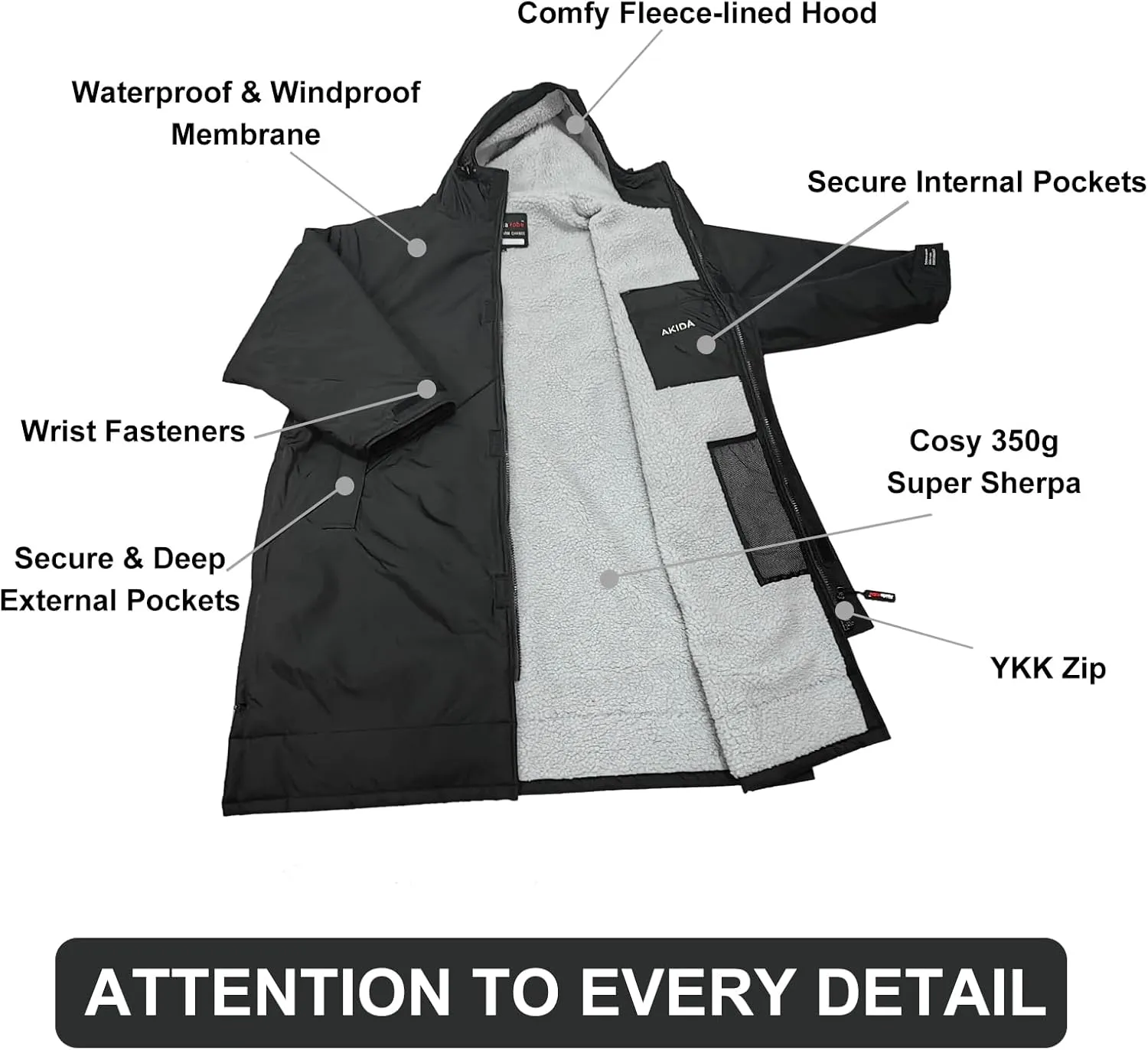 Akida Oversized Changing Robe/Swim Parka,Waterproof Surf Poncho Warm Coat Jacket,Quick Dry Wetsuit Changing Towel.