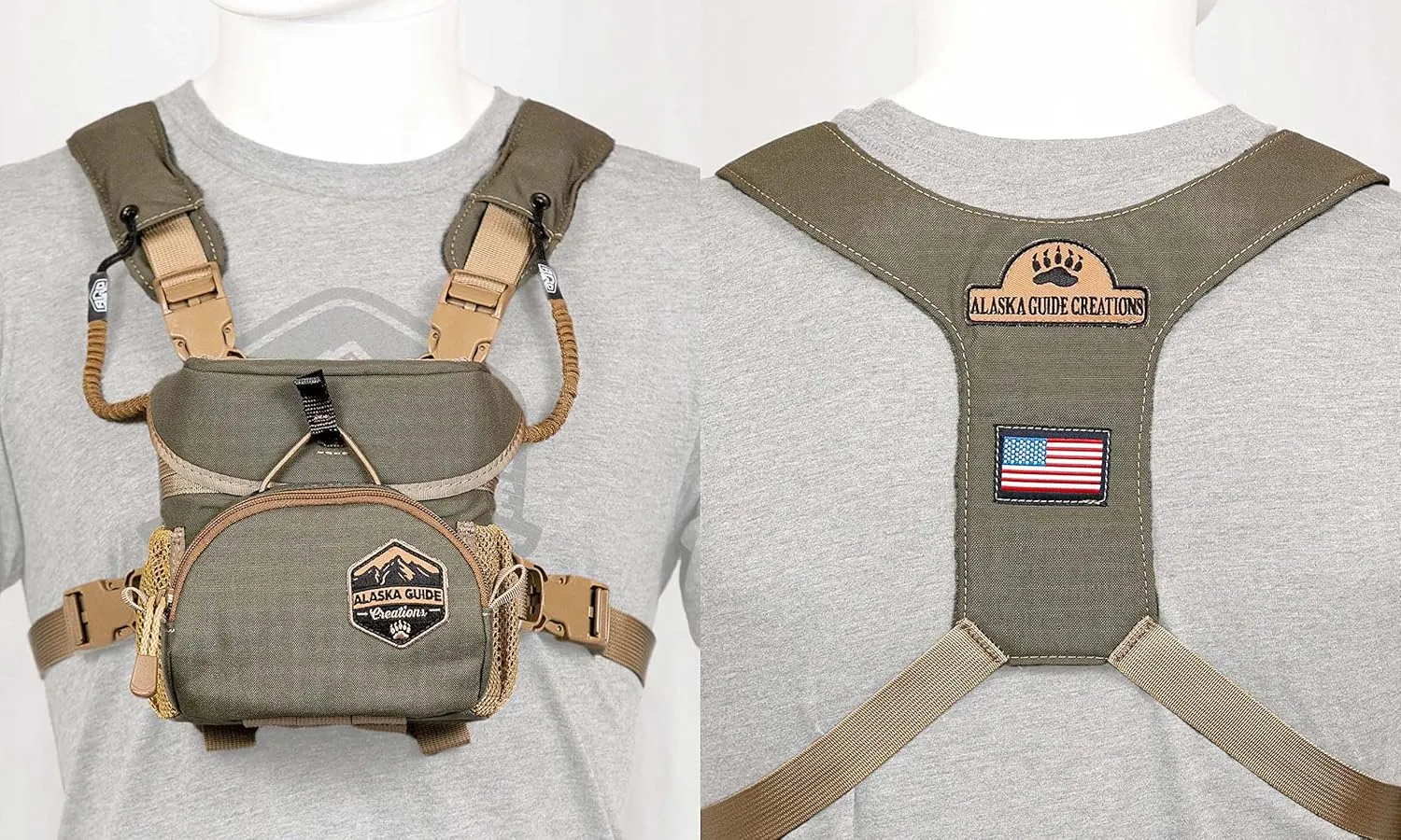 Alaska Guide Creations Hybrid Binocular Pack | Compact Utility Bag with Mesh Side Pockets | Binocular Harness for Comfort and Quick Access (Multicam)