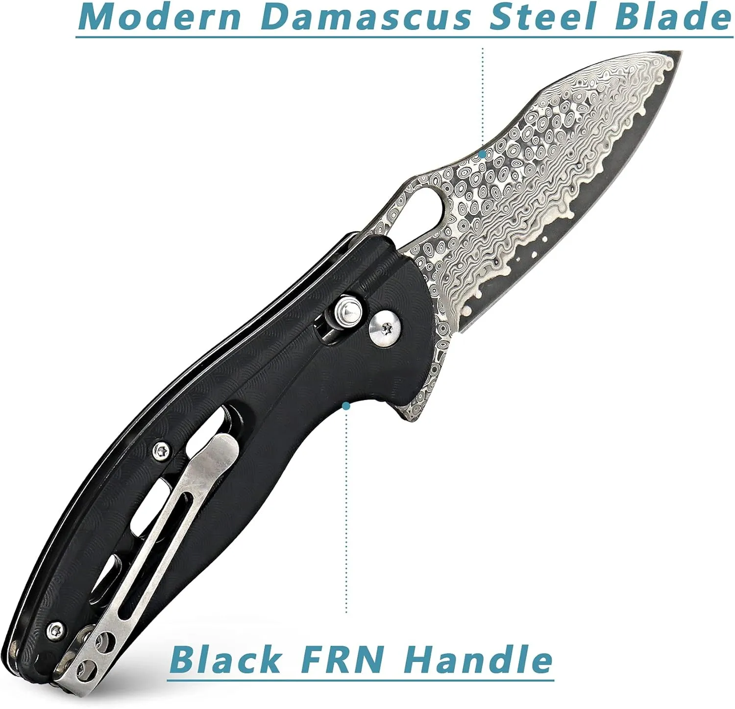ALBATROSS Cool Flipper Axis Lock Opening Folding Pocket Knife with 3" Modern Damascus Steel Blade and 4.25" High Strength FRN Handle, Deep Carry Pocket Clip - Gifts Box FK036DA-BK