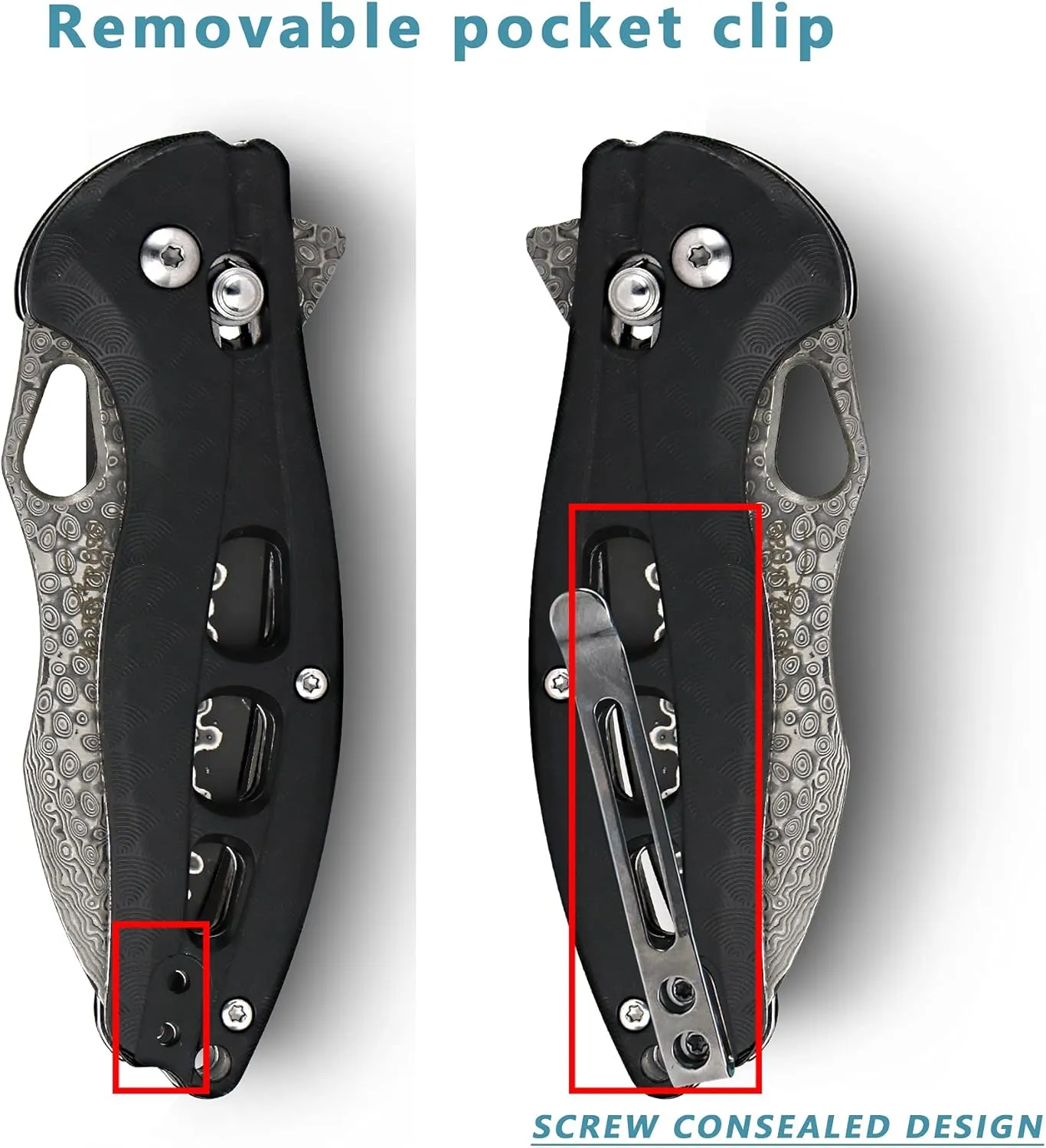 ALBATROSS Cool Flipper Axis Lock Opening Folding Pocket Knife with 3" Modern Damascus Steel Blade and 4.25" High Strength FRN Handle, Deep Carry Pocket Clip - Gifts Box FK036DA-BK