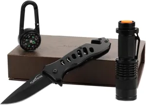 ALBATROSS TS001-2 Camping Survival Kit, Outdoor Emergency Gear Kit for Camping Hiking Travelling,Includes Knife,seltbelt Cutter,Glass Breaker,Flashlight,Compass, Thermometer,Gift Box