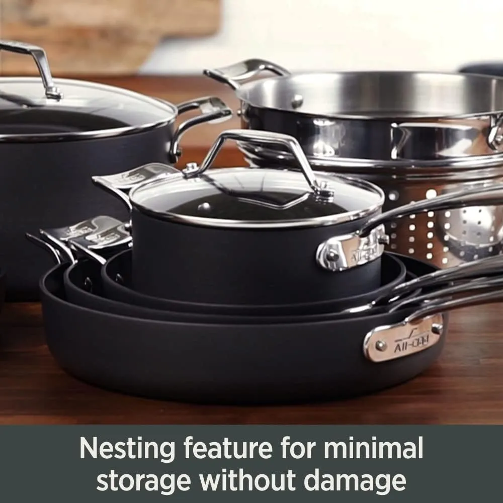 All-Clad Essentials Hard Anodized Nonstick Fry Pan Set 2 Piece, 8, 10,5 Inch Oven Broiler Safe 500F, Lid Safe 350F Pots and Pans, Cookware Black