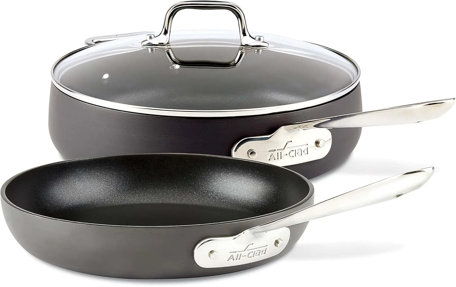 All-Clad HA1 Hard Anodized Nonstick Saute Pan with Lid and Fry Pan Set 4 Quart, 10 Inch Induction Oven Broiler Safe 500F Pots and Pans, Cookware Black
