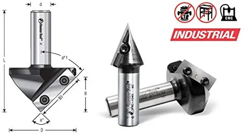 Amana Tool RC-1045 V Groove Router Bit CNC Insert 45 Deg x 7/8 CH x 1/2 Inch Shank, Miter Fold Blade, Signmaking and Lettering