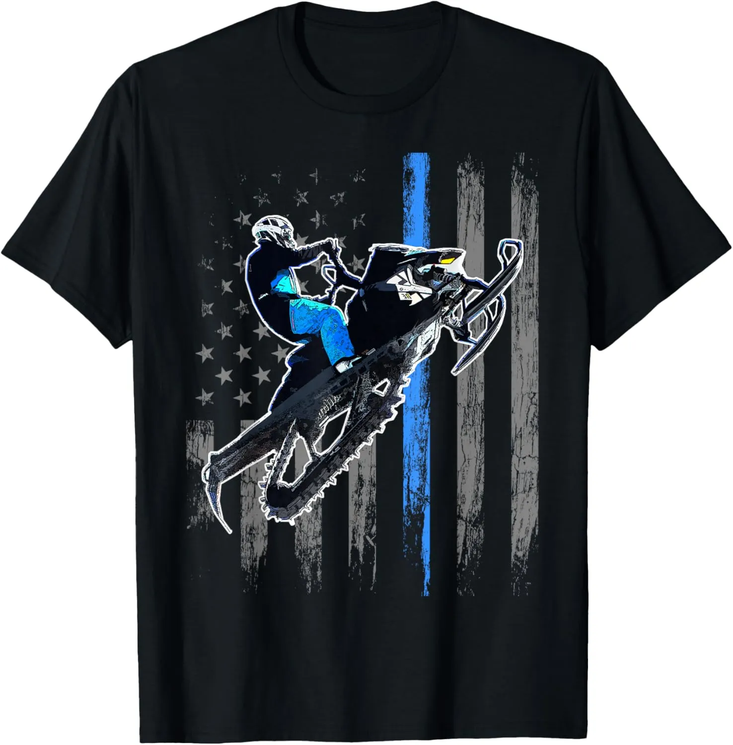 American Flag Snowmobile Men Snowmobile Riding Gift T-Shirt
