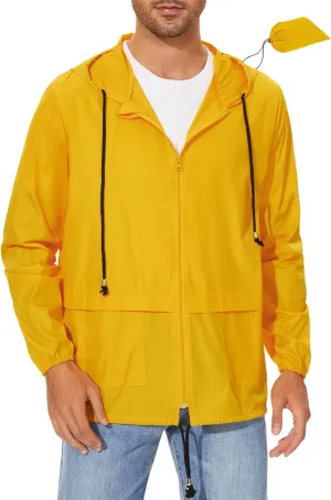 American Trends Packable Mens Rain Jacket Lightweight Waterproof Raincoats with Hood Windbreaker for Travel M-3XL Available