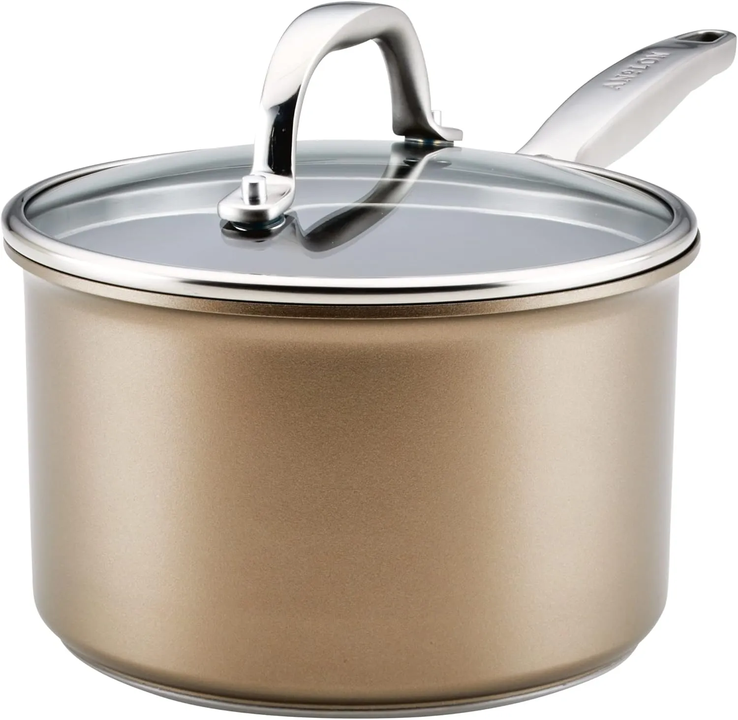 Anolon Ascend Hard Anodized Nonstick Sauce Pan/Saucepan and Lid - Good for All Stovetops (Gas, Glass Top, Electric & Induction), Dishwasher & Oven Safe with Stainless Steel Handle, 3 Quart - Bronze