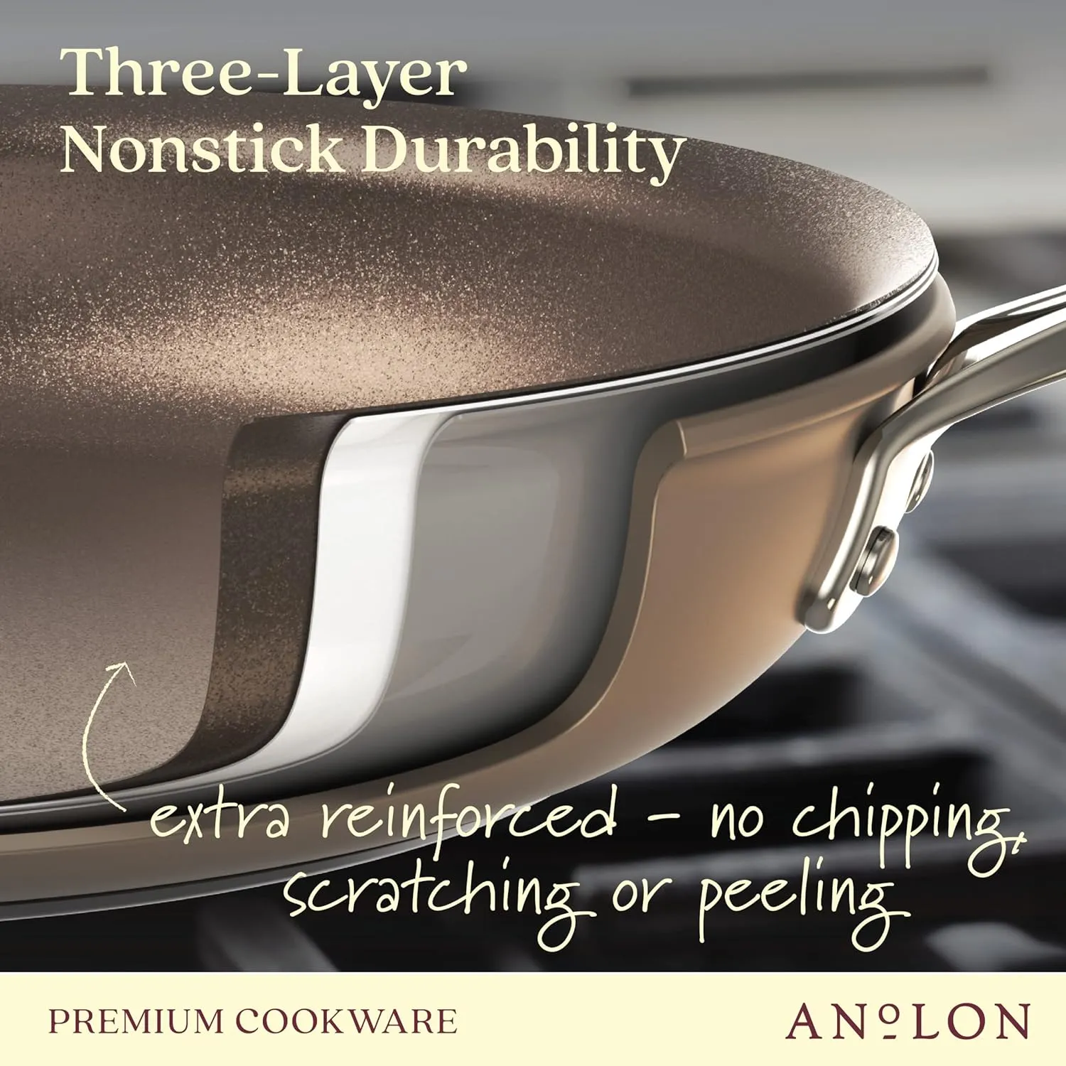 Anolon Ascend Hard Anodized Nonstick Sauce Pan/Saucepan and Lid - Good for All Stovetops (Gas, Glass Top, Electric & Induction), Dishwasher & Oven Safe with Stainless Steel Handle, 3 Quart - Bronze