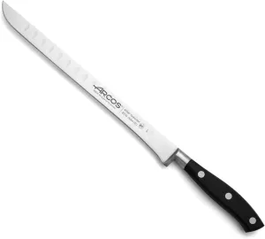 Arcos Knife/Ham Knife 10 Inch Nitrum Stainless Steel and 250 mm blade. Used for or carving various types of food with precision and ease. Series Riviera. Color Black