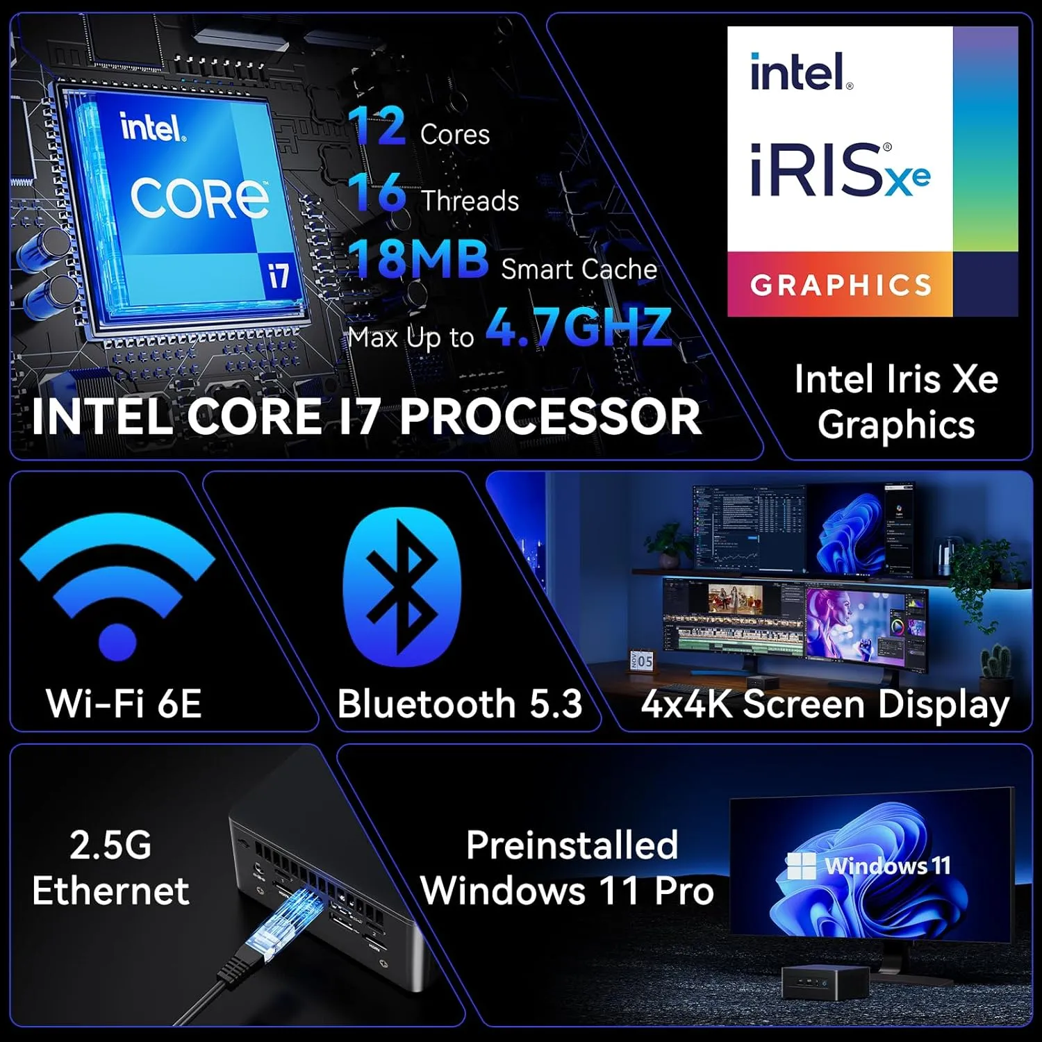 ASUS NUC 12, Intel NUC 12 Pro Mini PC NUC12WSHi7(12-Core i7-1260P 16GB RAM 512GB SSD Iris XE Graphics) Win 11 Pro Latest Desktop Computer Mini PC,2 x Thunderbolt 4, Intel nuc Wi-Fi 6E AX211 Wireless