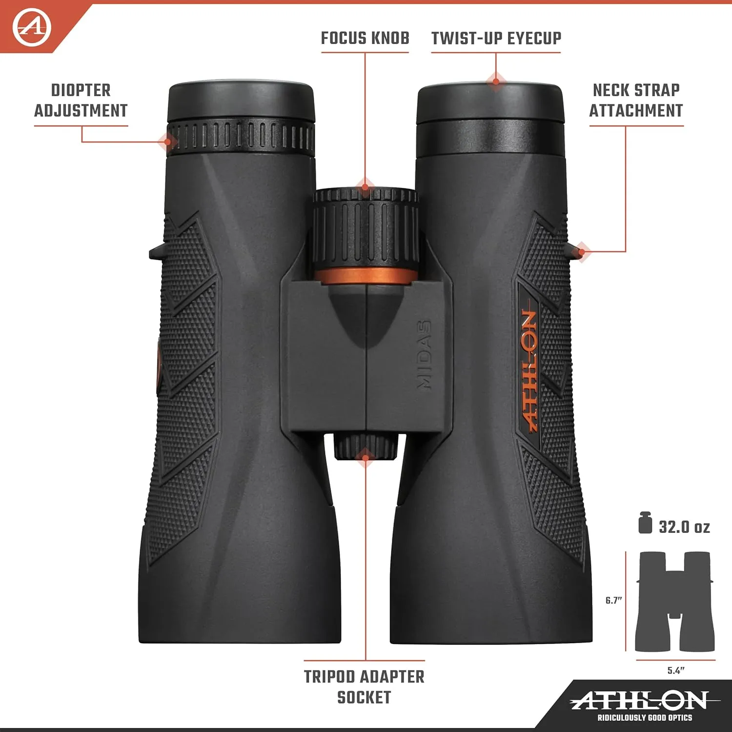 Athlon Optics 12x50 Midas G2 UHD Black Binoculars with Eye Relief for Adults and Kids, High-Powered Binoculars for Hunting, Birdwatching, and More