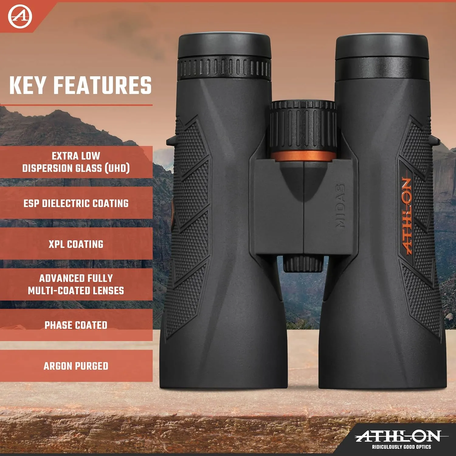 Athlon Optics 12x50 Midas G2 UHD Black Binoculars with Eye Relief for Adults and Kids, High-Powered Binoculars for Hunting, Birdwatching, and More