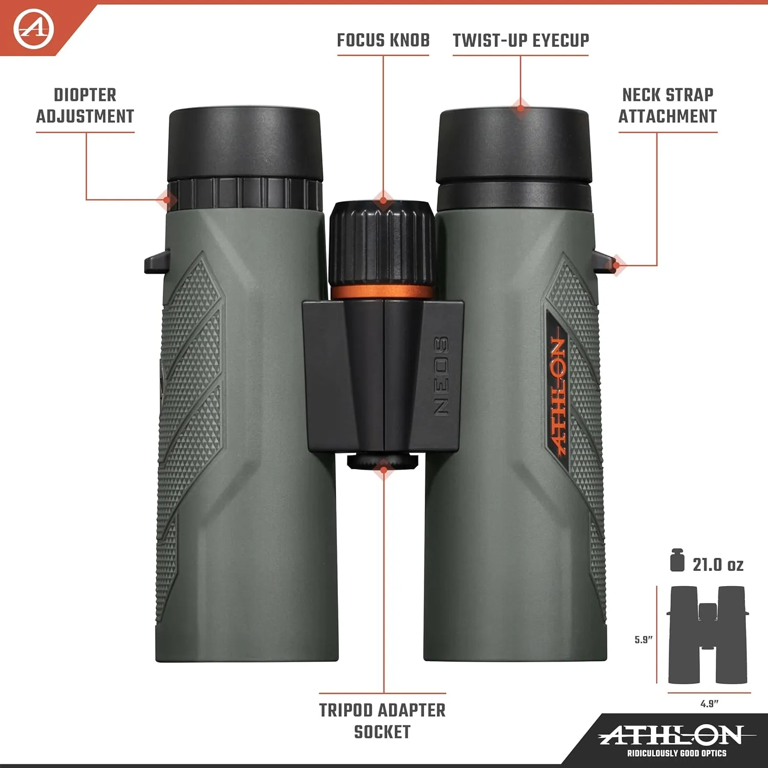 Athlon Optics 8x42 Neos G2 HD Binoculars with Eye Relief for Adults and Kids, High-Powered Binoculars for Hunting, Birdwatching, and More