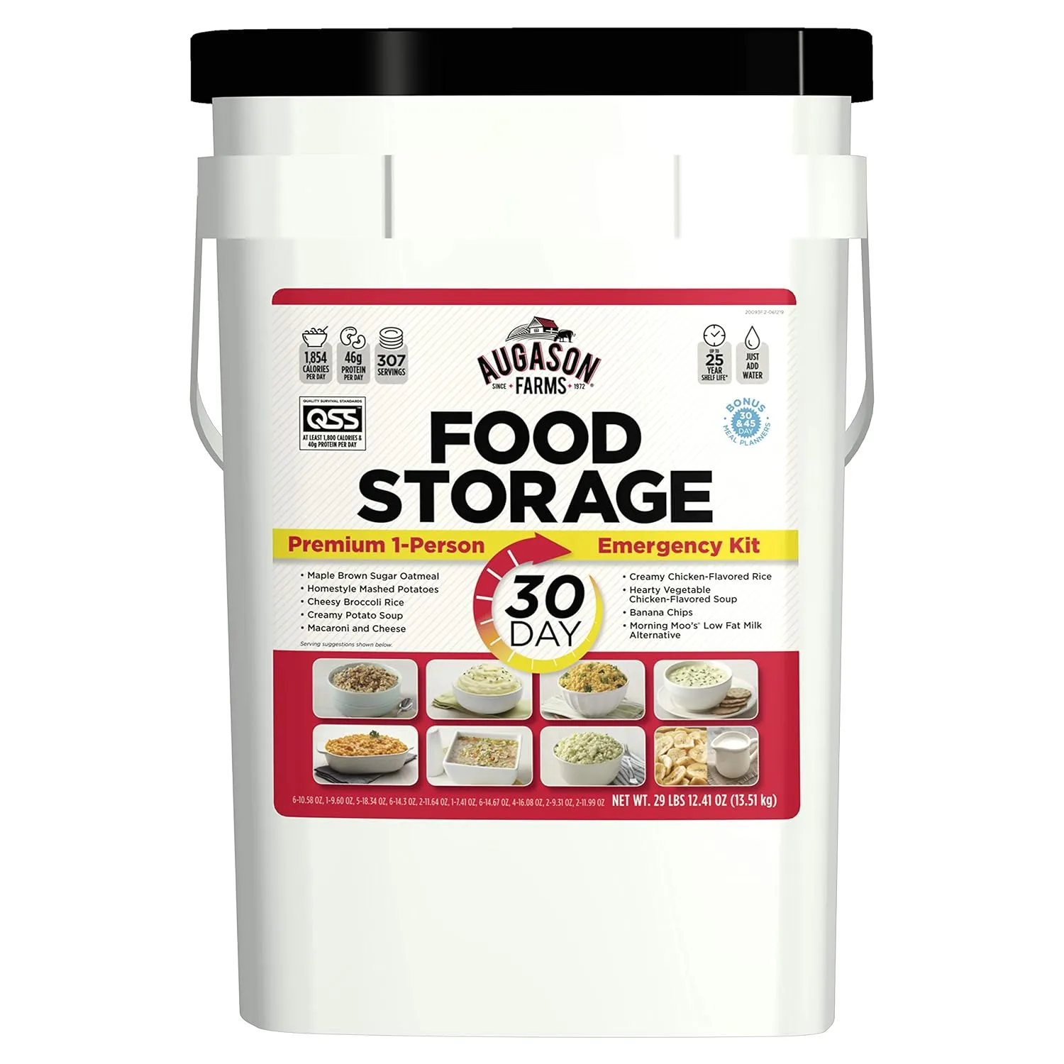 Augason Farms 30 Day Premium Emergency Food Supply Kit - 1 Person Survival Meal kit - Just Add Water - Dehydrated Meals with Long Shelf Life - Ideal for Prepping, Camping, Emergency Use - 307 Servings