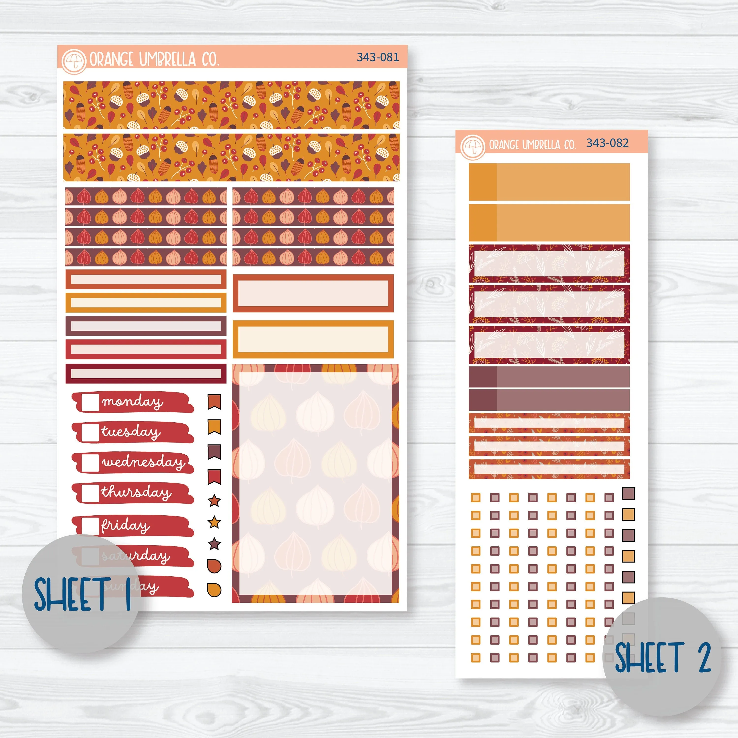 Autumn Pumpkins & Florals Kit | A5 Compact Vertical Planner Kit Stickers for Erin Condren | Amber Waves | 343-081