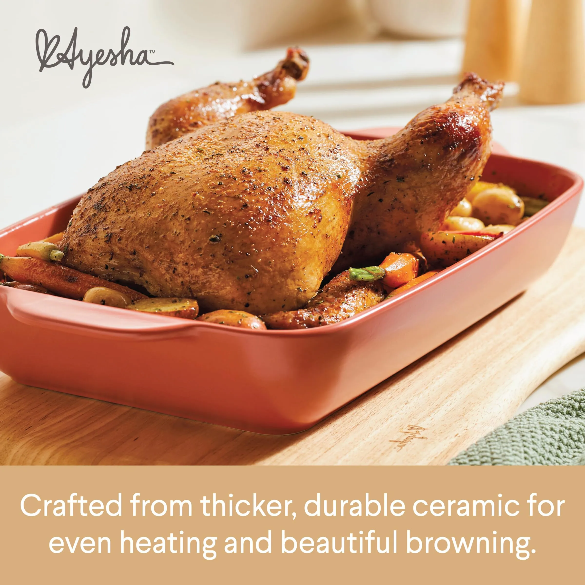 Ayesha Curry Ceramics Baking Dish/Lasagna Bakeware Pan, Rectangular, 9 Inch x 13 Inch - Redwood
