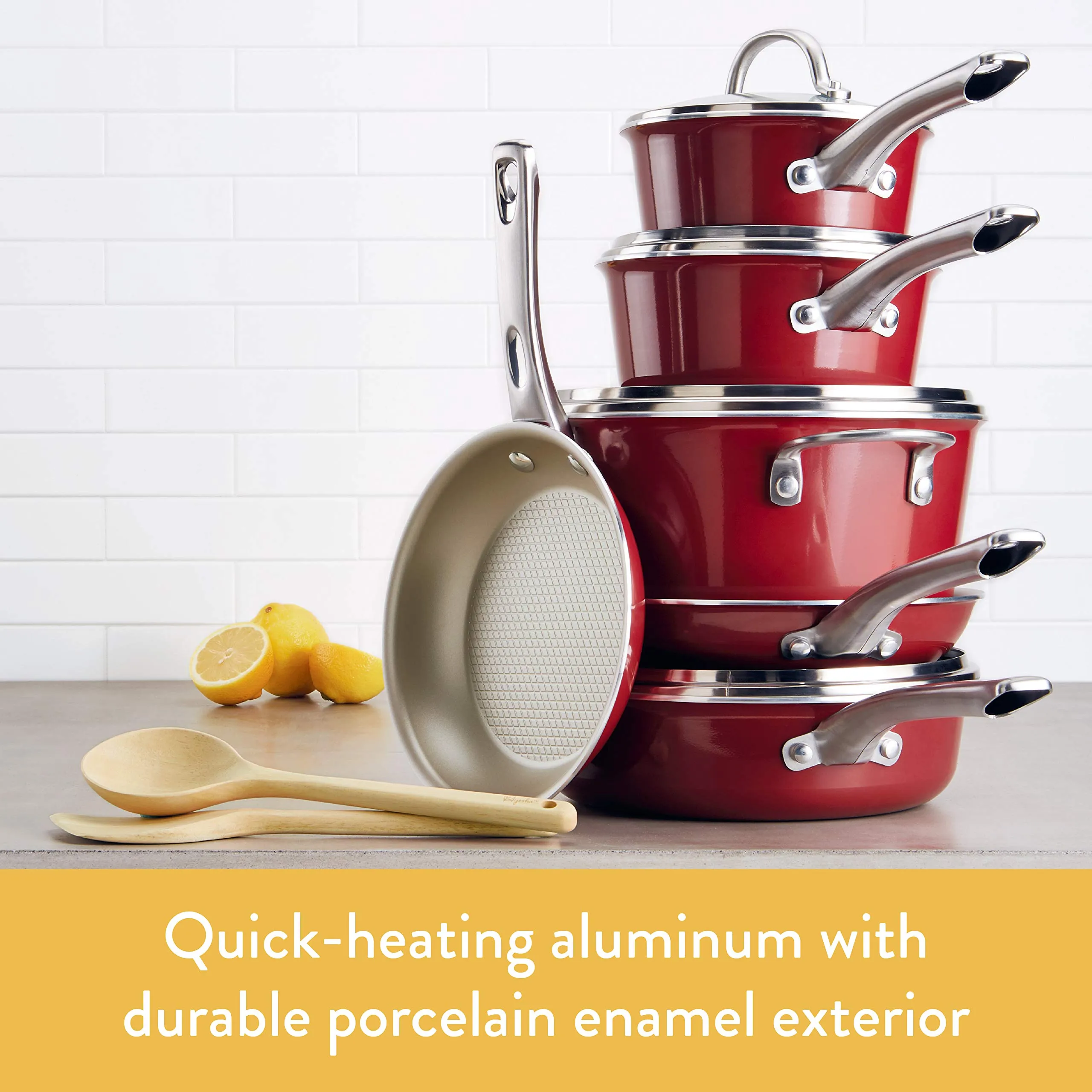 Ayesha Curry Home Collection Nonstick Frying Pan / Fry Pan / Skillet - 12.5 Inch, Red