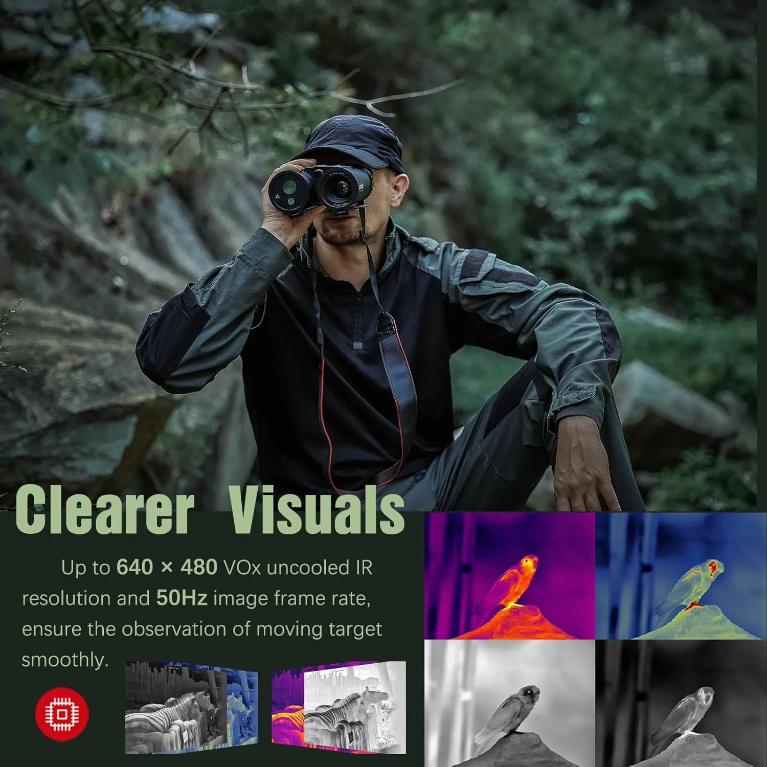 B35-640 LRF Thermal Binoculars for Hunting， Infrared Heat Night Vision with 35mm Focal Length, 640×480 pix @ < 30 mK NETD Sensor, LRF with 600m Accuracy, OLED High-Definition Display