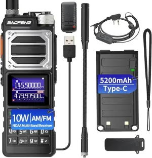 BAOFENG UV-25 Ham Radio 10W Long Range Handheld (Upgrade of UV-5R) Tactical Tri-Power Walkie Talkies NOAA Weather Receiver 5200mAh Type-C Charging Two Way Radios,Copy Frequency,Airband Full Kit