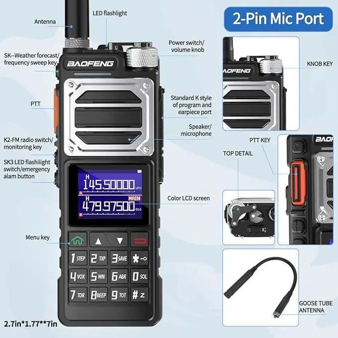 BAOFENG UV-25 Ham Radio 10W Long Range Handheld (Upgrade of UV-5R) Tactical Tri-Power Walkie Talkies NOAA Weather Receiver 5200mAh Type-C Charging Two Way Radios,Copy Frequency,Airband Full Kit
