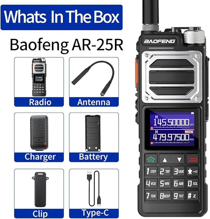 BAOFENG UV-25 Ham Radio 10W Long Range Handheld (Upgrade of UV-5R) Tactical Tri-Power Walkie Talkies NOAA Weather Receiver 5200mAh Type-C Charging Two Way Radios,Copy Frequency,Airband Full Kit