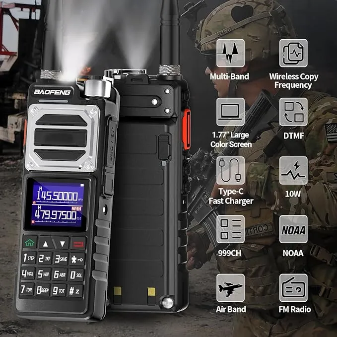 BAOFENG UV-25 Ham Radio 10W Long Range Handheld (Upgrade of UV-5R) Tactical Tri-Power Walkie Talkies NOAA Weather Receiver 5200mAh Type-C Charging Two Way Radios,Copy Frequency,Airband Full Kit