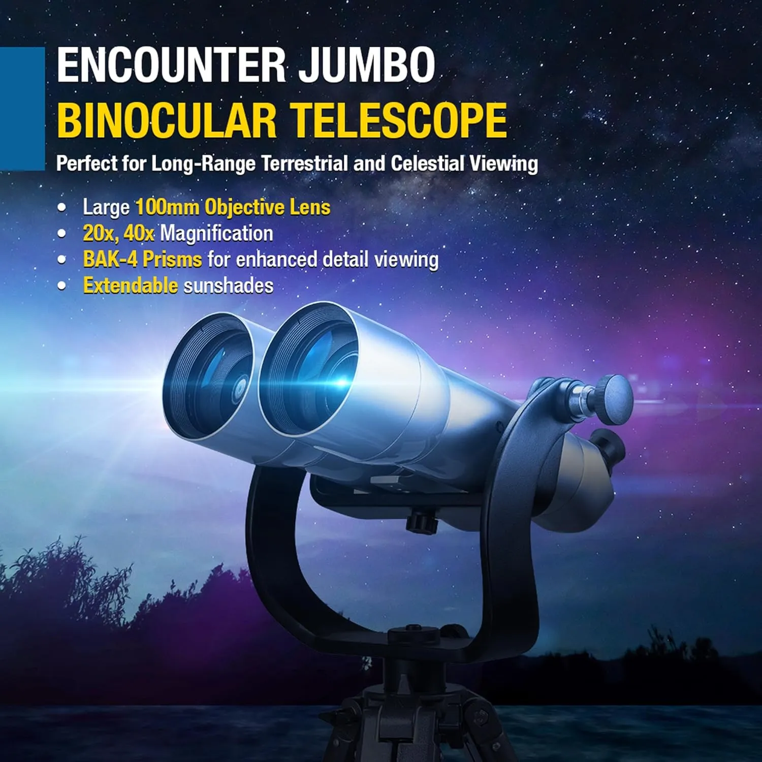 Barska Encounter 20x, 40x100 Waterproof High Power Jumbo Binoculars with Premium Hard Case for Astronomy Stargazing and Long Range Viewing