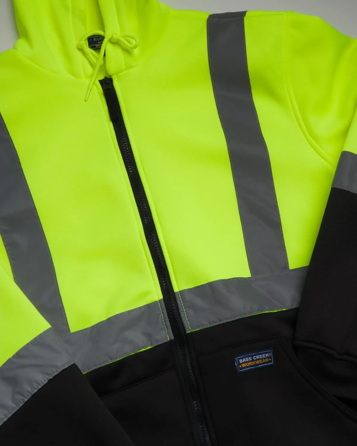 Bass Creek Outfitters Men's Fleece Zip Up Hoodie Sweatshirt - ANSI/ISEA Class 3 High Visibility Safety Workwear (M-2XL)