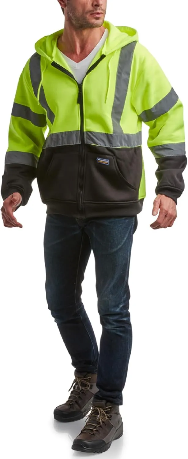 Bass Creek Outfitters Men's Fleece Zip Up Hoodie Sweatshirt - ANSI/ISEA Class 3 High Visibility Safety Workwear (M-2XL)