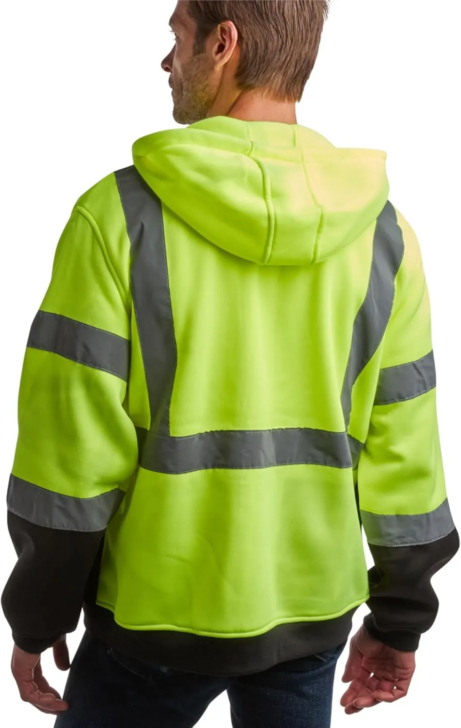 Bass Creek Outfitters Men's Fleece Zip Up Hoodie Sweatshirt - ANSI/ISEA Class 3 High Visibility Safety Workwear (M-2XL)