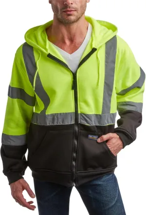 Bass Creek Outfitters Men's Fleece Zip Up Hoodie Sweatshirt - ANSI/ISEA Class 3 High Visibility Safety Workwear (M-2XL)