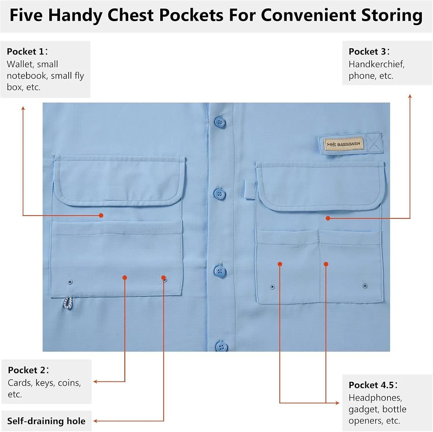 BASSDASH Men's Performance Fishing Hiking Shirt UPF 50 Button Down Long Sleeve Quick Dry FS21M