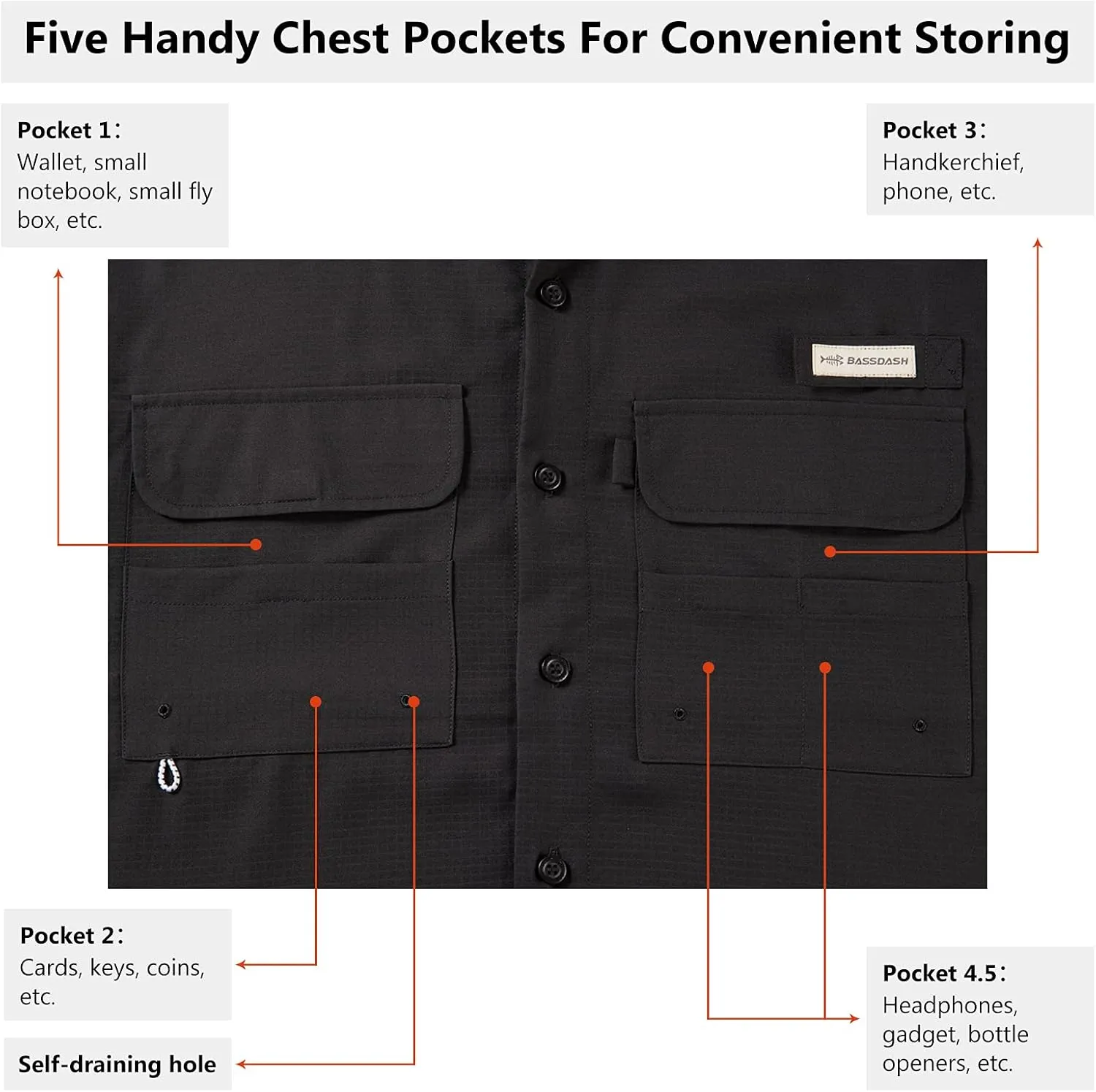 BASSDASH Men's Performance Fishing Hiking Shirt UPF 50 Button Down Long Sleeve Quick Dry FS21M