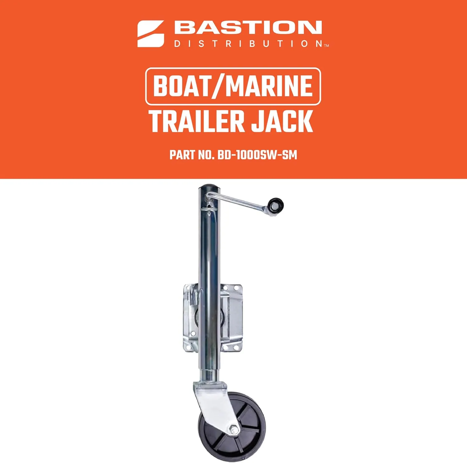 Bastion Distribution Boat Trailer Jack/Marine Jack with Wheel | Heavy-Duty Swivel Mount | Bolt On | Smooth Operation | Side-Wind Crank | 6" Wheel | Chrome | 1000lb Capacity | BD-1000SW-SM