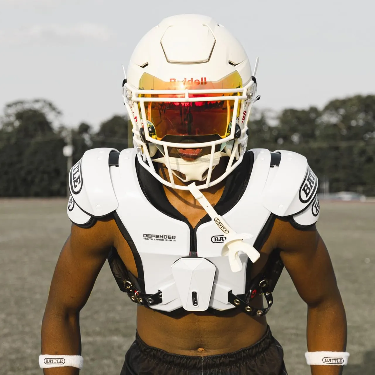 Battle Sports Defender Football Shoulder Pads with Aerospace Grade Materials, Ventilation System, Removable Sternum Protector, Foam Neck Roll
