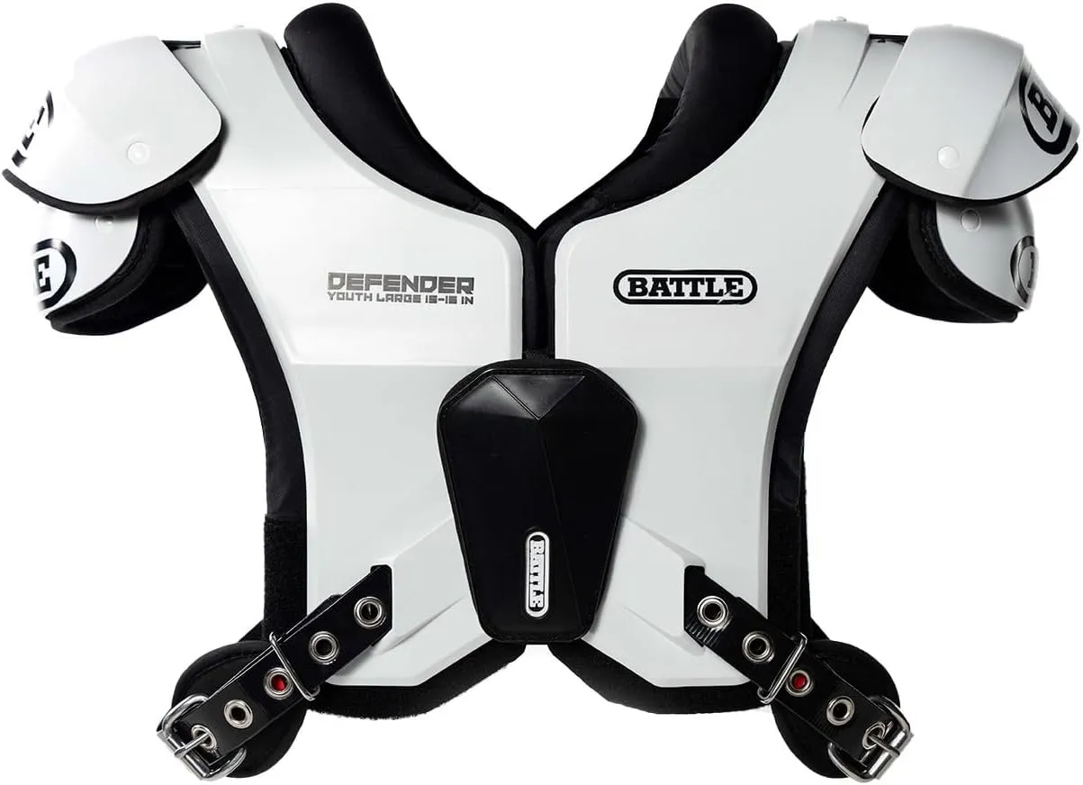 Battle Sports Defender Football Shoulder Pads with Aerospace Grade Materials, Ventilation System, Removable Sternum Protector, Foam Neck Roll