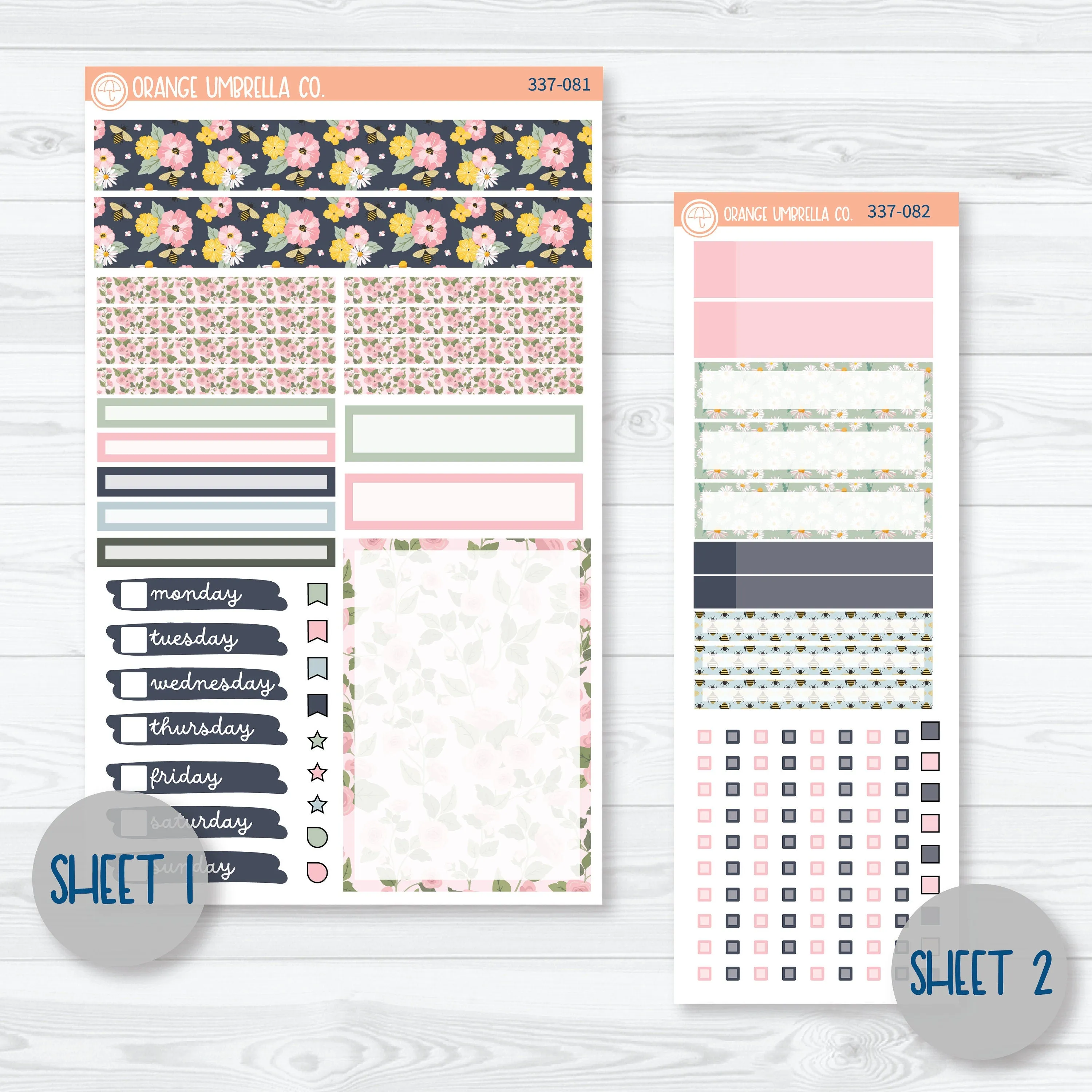Bees Lemon & Sunflower Kit | A5 Compact Vertical Planner Kit Stickers for Erin Condren | Porch Picnic | 337-081