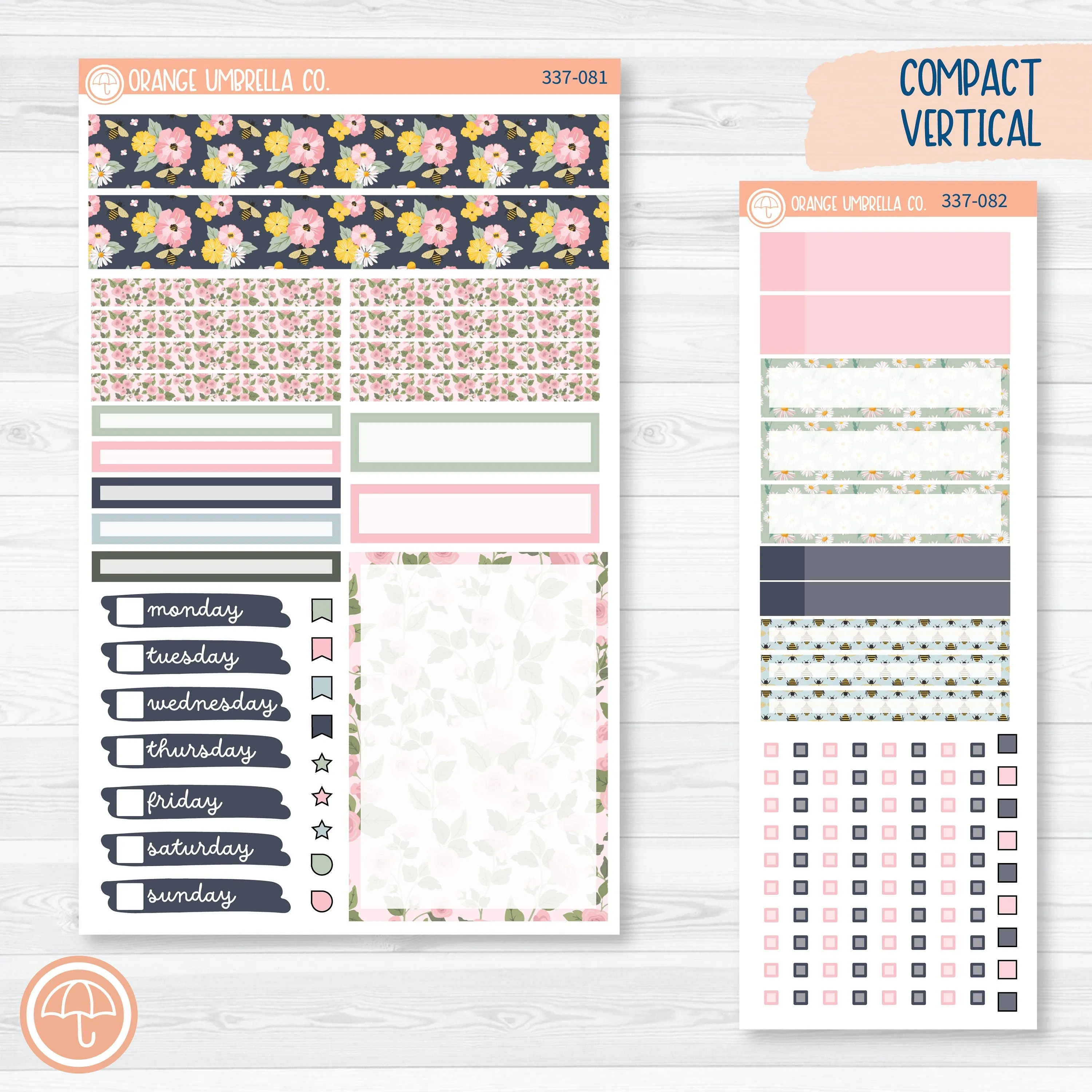 Bees Lemon & Sunflower Kit | A5 Compact Vertical Planner Kit Stickers for Erin Condren | Porch Picnic | 337-081