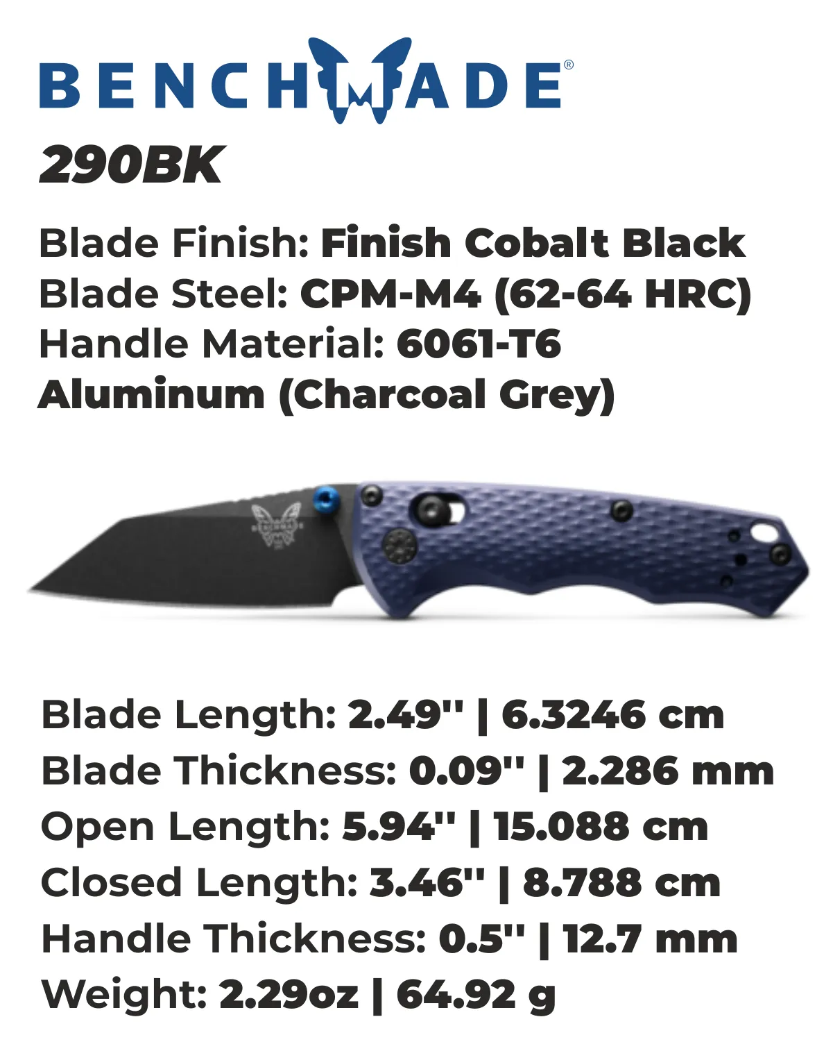 Benchmade 290BK Full Immunity Black CPM-M4 Crater Blue Handle 2.49'' Plain Edge Pocket Knife with Benchmade Blue Lube Lubricant for knives 37ml 1.25fl oz (Made in USA)