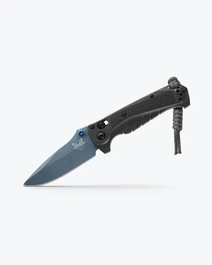 Benchmade - Mini Adira 18065 Outdoor Knife, Plain Edge Drop-Point Blade with Tempest Gray Grivory Handle (18065BT-01)