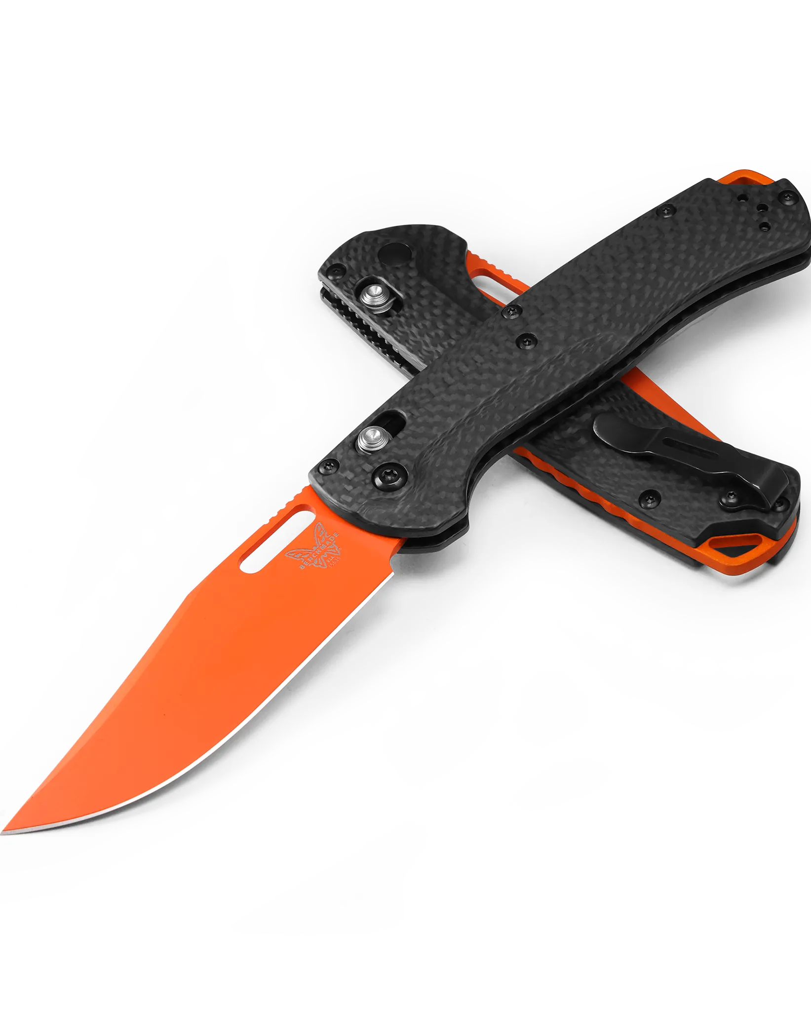 Benchmade Taggedout 3.48'' Folder Carbon Fiber Orange Cerakote Clip Point Pocket Knife (15535OR-01)