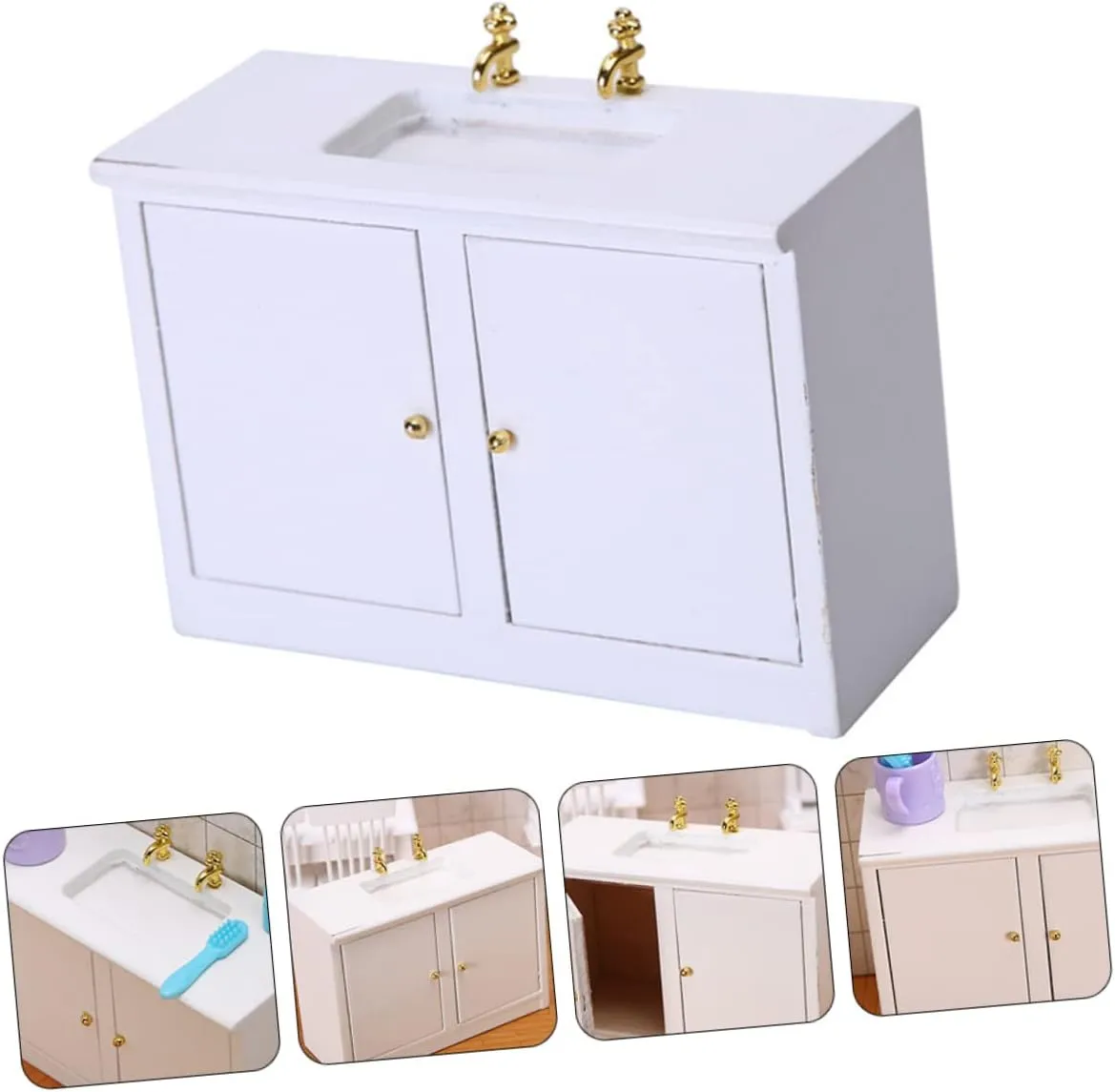 BESPORTBLE 2 pcs Miniature Bathroom Sink Model Set Small House DIY Accessory for Cute White Wash Basin Furniture Ornament for Dollhouses Enhance Imagination Creativity Playtime